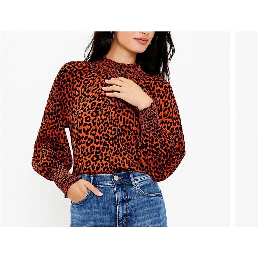Women’s Loft Leopard Print Smocked Blouse Medium – $60